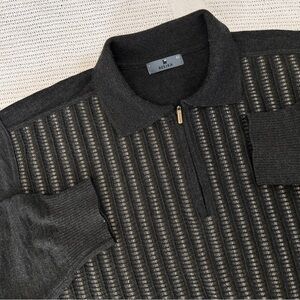 Belika Stripe 3D Knit 50% Wool Blend Quarter Zip Sweater | Men's L